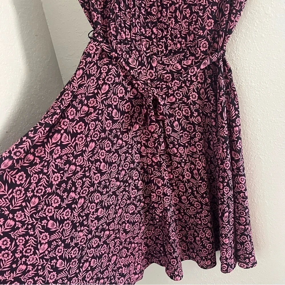 Nanette Lepore Sz 12 Pink Black Floral Print Midi Dress Pleated A Line Women’s